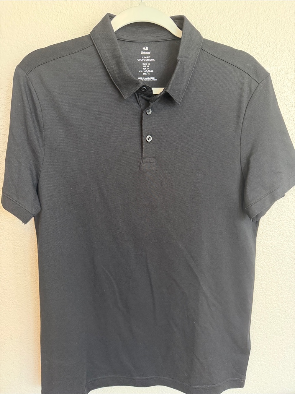 H&M Men's Black Polo with Two-Button Placket